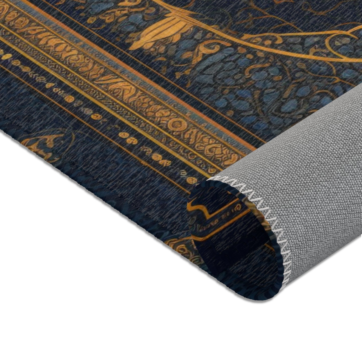 Azure Elegance: Blue and Gold Islamic Prayer Rug