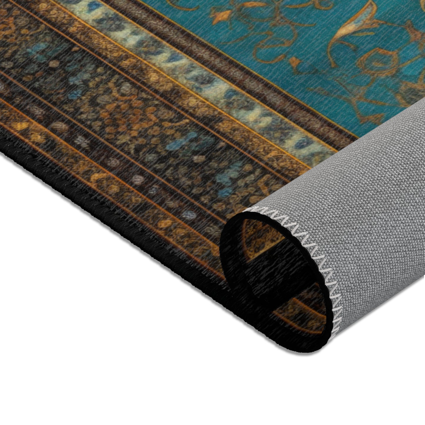 Royal Serenity: Blue and Gold Islamic Prayer Rug