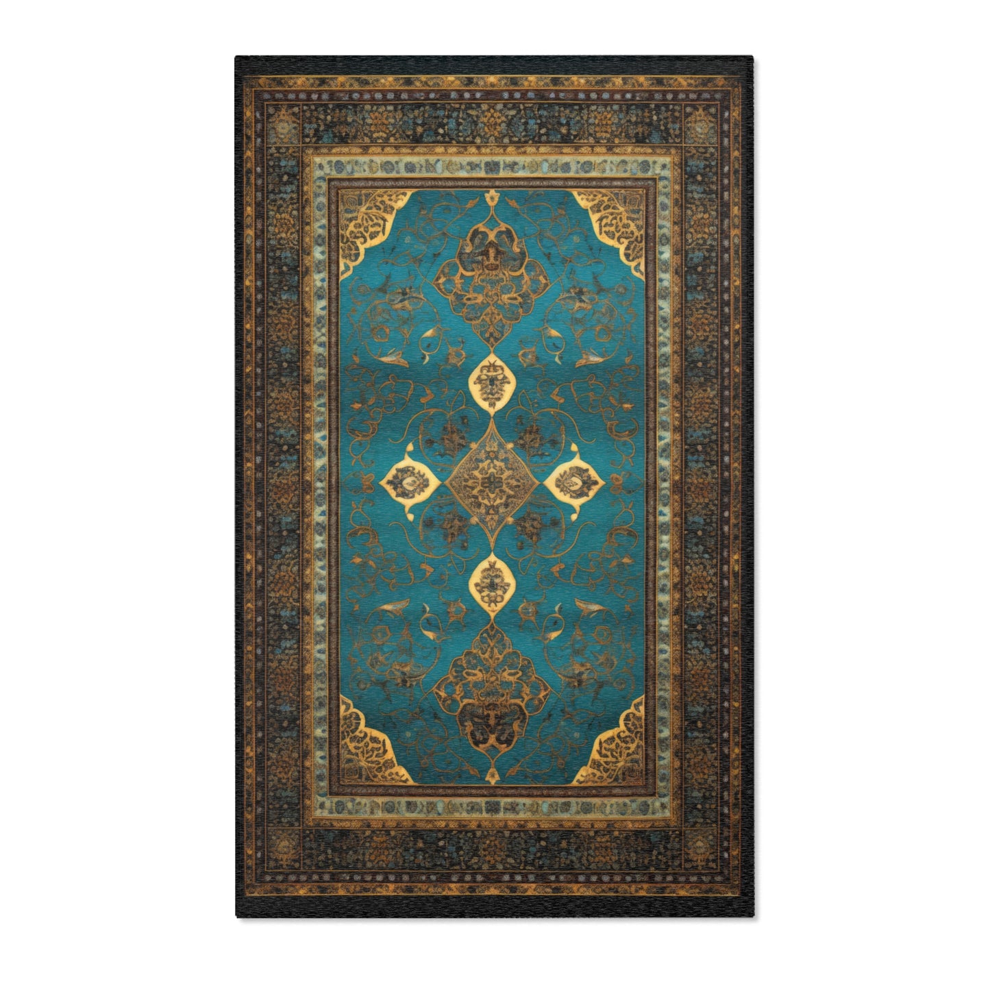 Royal Serenity: Blue and Gold Islamic Prayer Rug