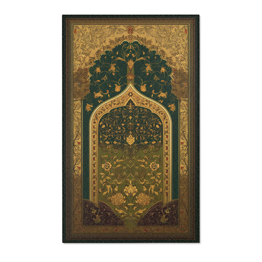 Verdant Oasis: Green and Gold Islamic Prayer Rug