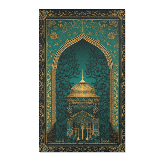 Heavenly Adornment: Blue and Gold Islamic Prayer Rug