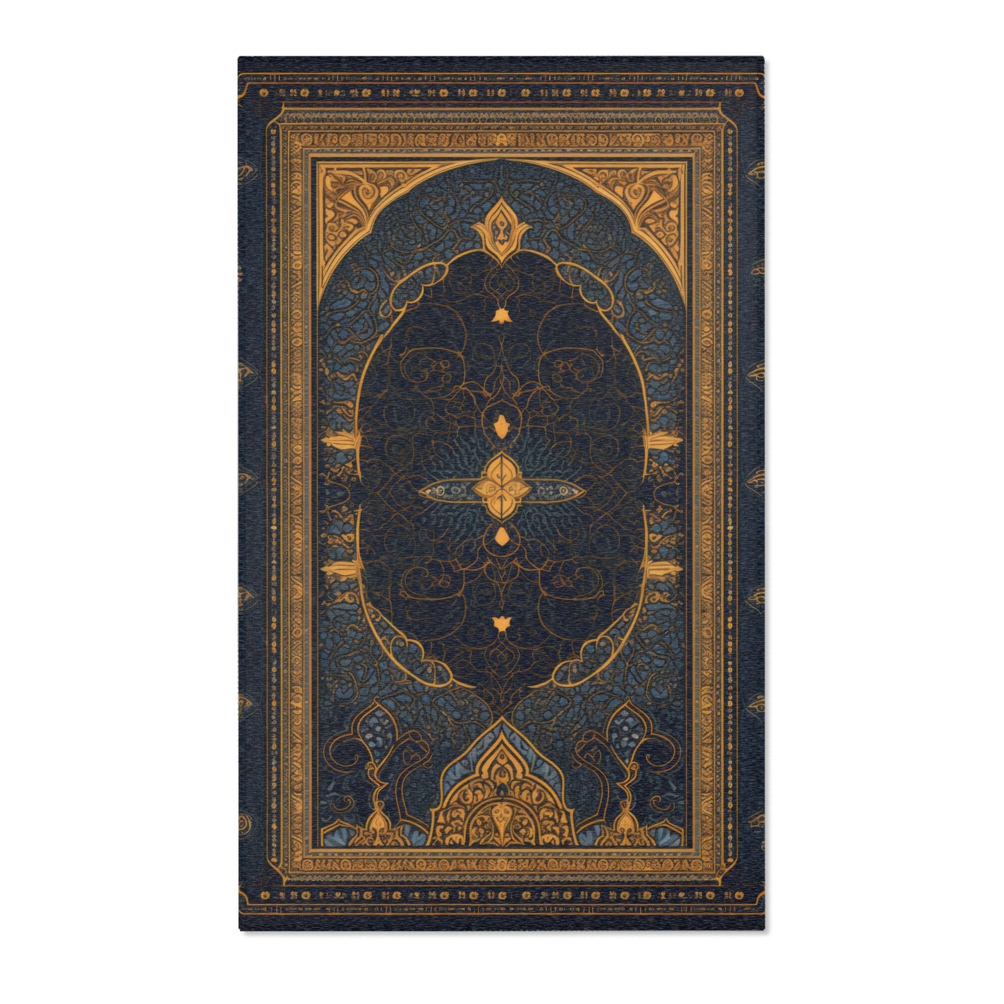 Azure Elegance: Blue and Gold Islamic Prayer Rug