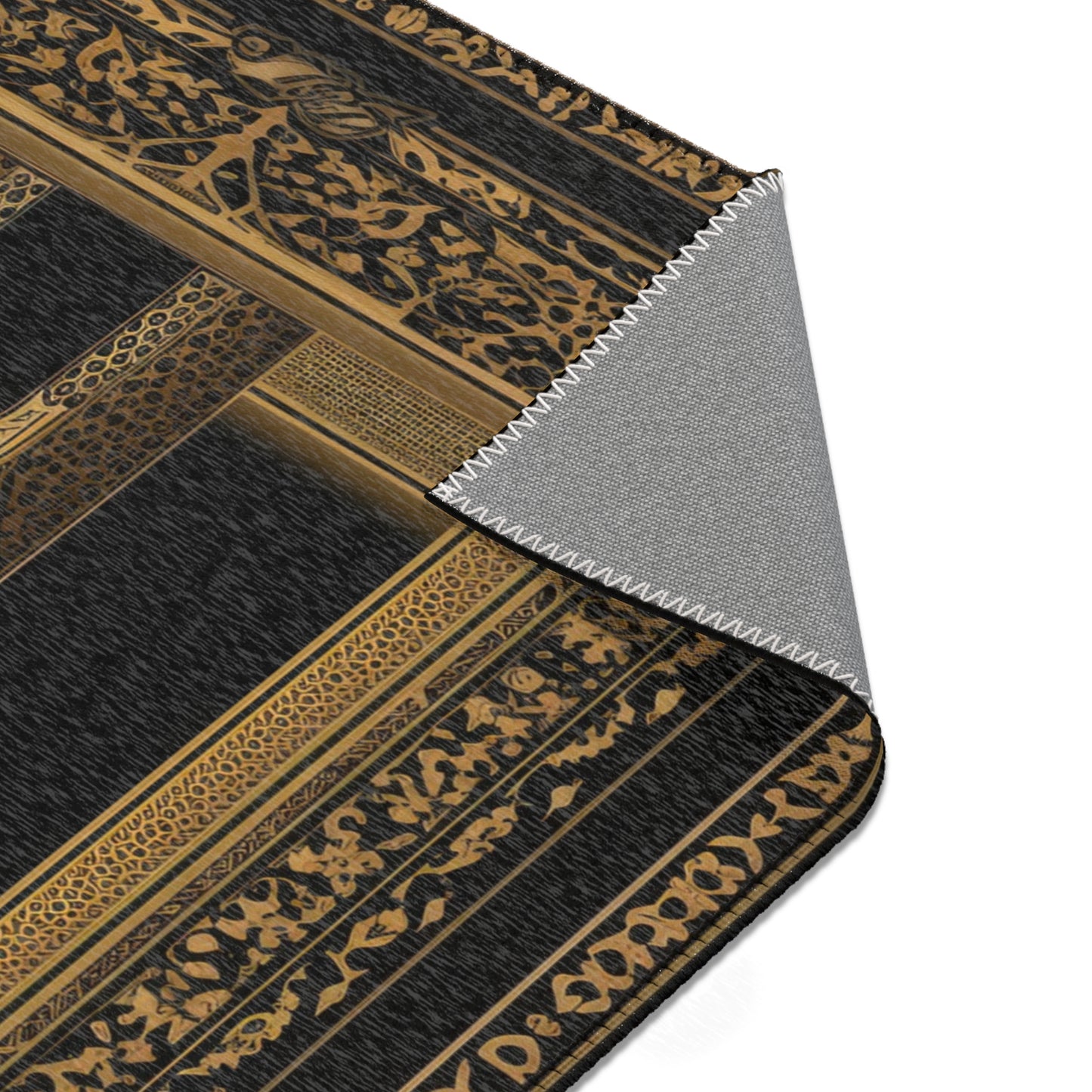 Midnight Majesty: Black and Gold Islamic Prayer Rug