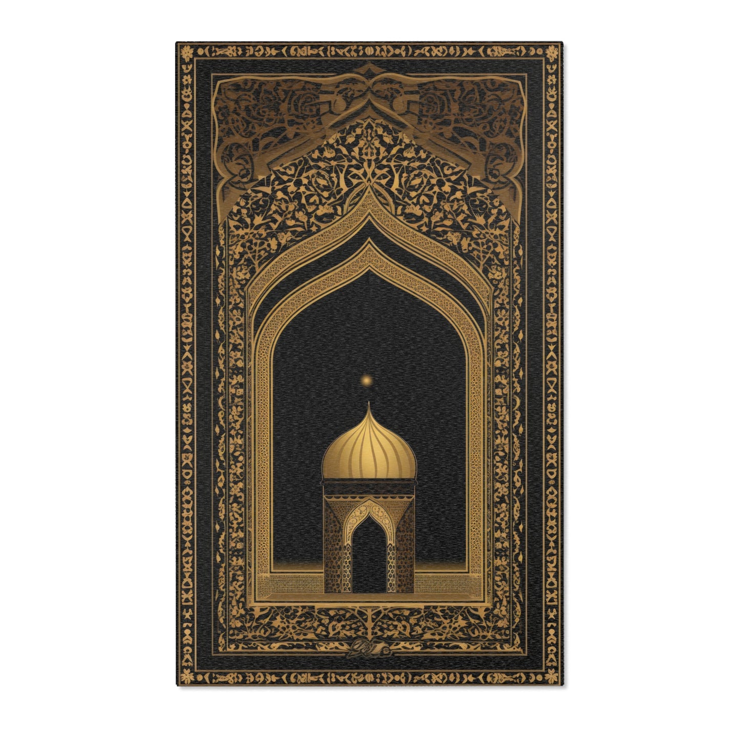 Midnight Majesty: Black and Gold Islamic Prayer Rug