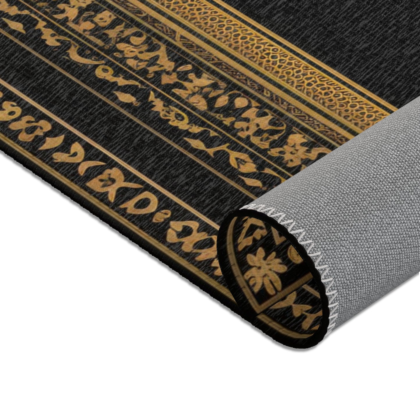 Midnight Majesty: Black and Gold Islamic Prayer Rug