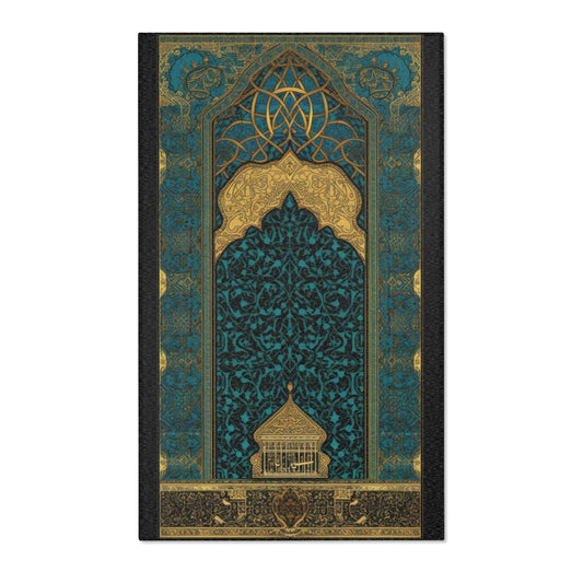 Sapphire Splendor: Blue and Gold Islamic Prayer Rug