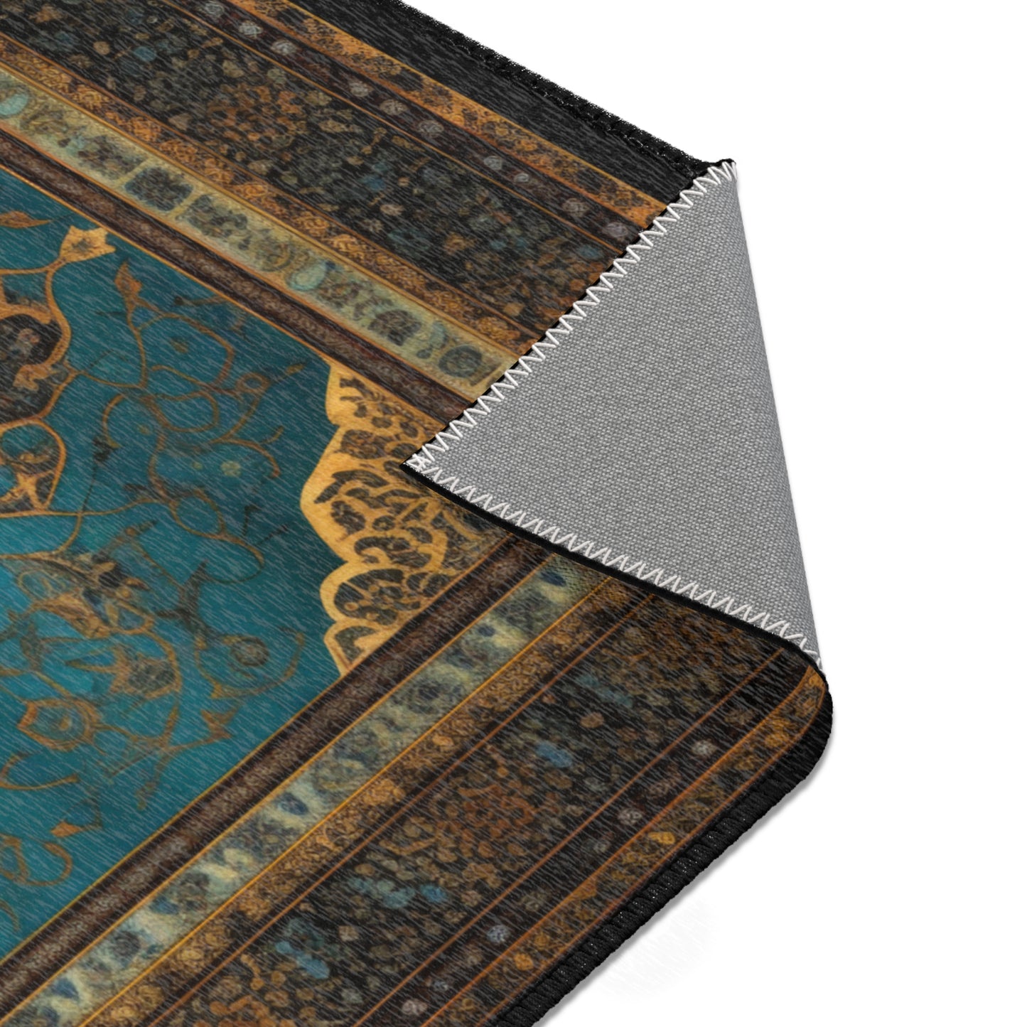 Royal Serenity: Blue and Gold Islamic Prayer Rug